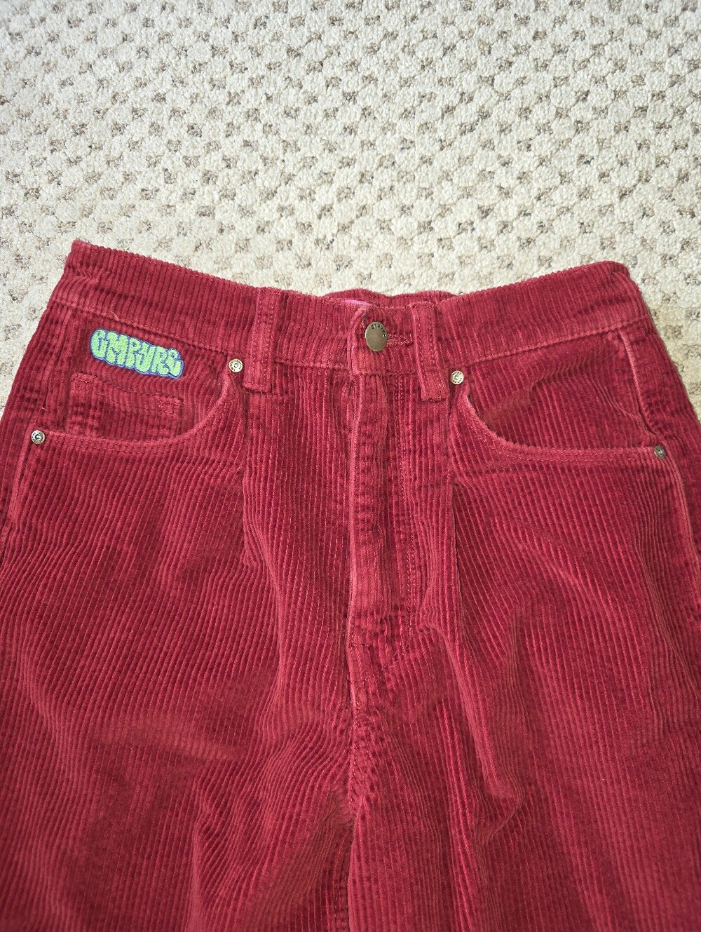 Empyre Tori Red Corduroy Pants with Embroidered Logo